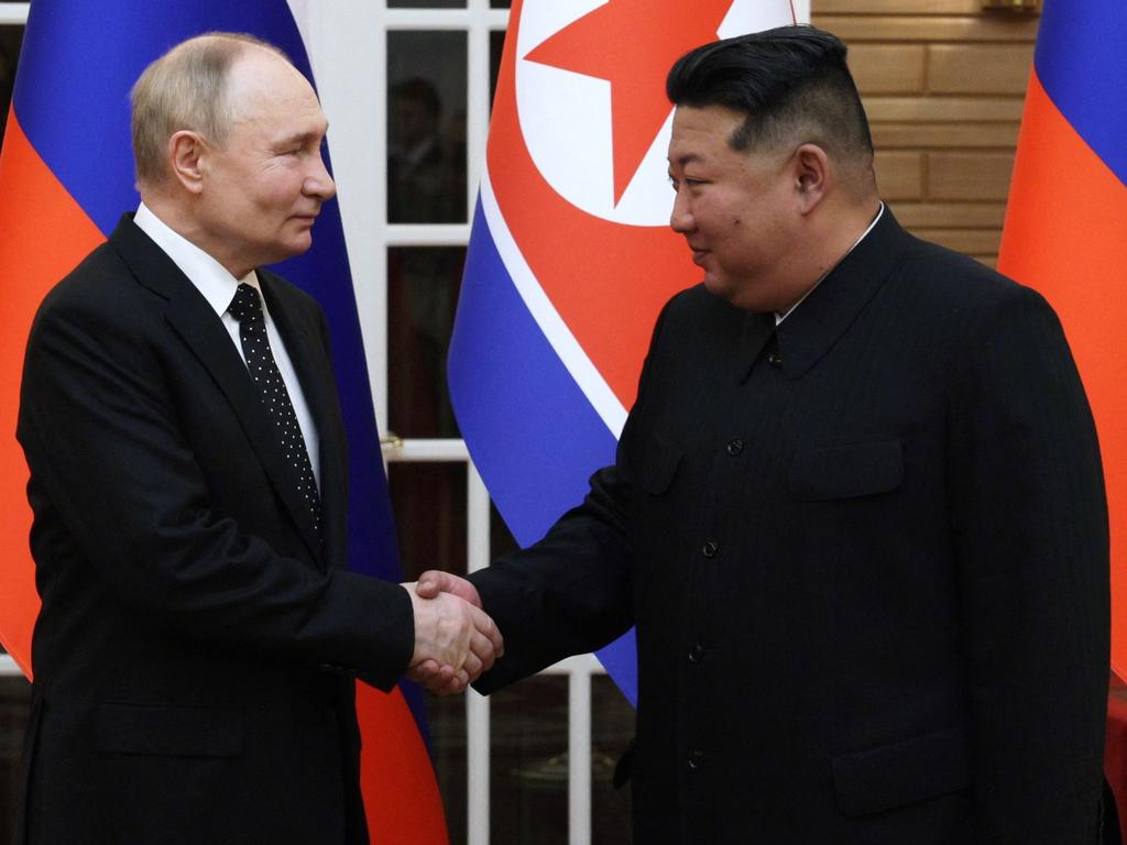 Russian President Vladimir Putin and North Korea’s leader Kim Jong-un in Pyongyang on June 19, 2024. Picture: Gavriil Grigorov/AFP