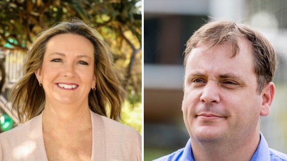 Candidates Tracey Bell, Labor, and MP Mark Boothman, LNP, for Theodore.