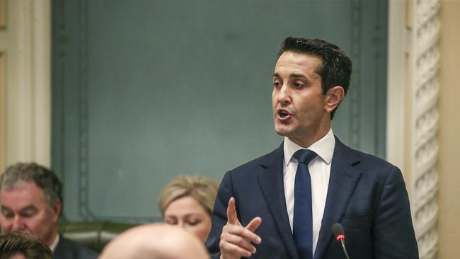 Queensland Premier David Crisafulli speaks during Question time at Queensland Parliament ., on February 18. Picture: NewsWire / Glenn Campbell