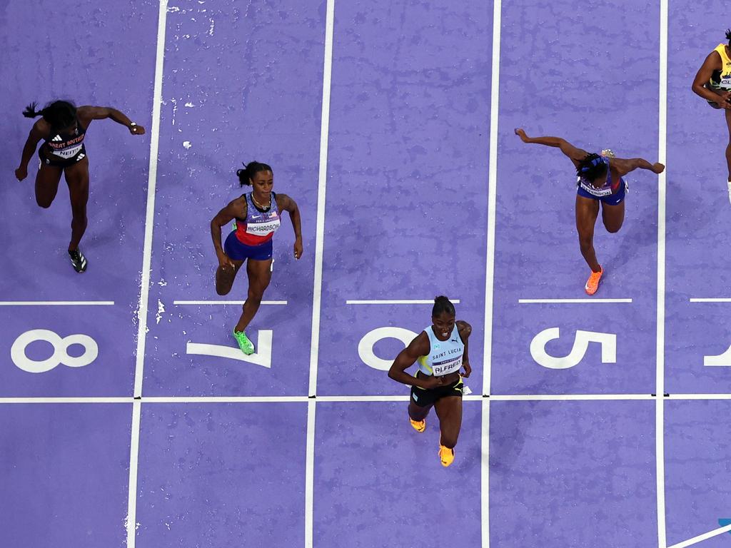 Julien Alfred from Saint Lucia wins the 100m final. Picture: Richard Heathcote/Getty Images