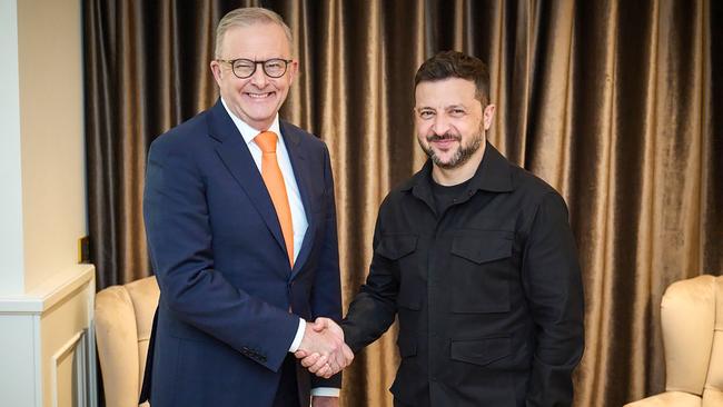 Anthony Albanese with Ukraine President Volodymyr Zelensky in Rome. Picture: NewsWire