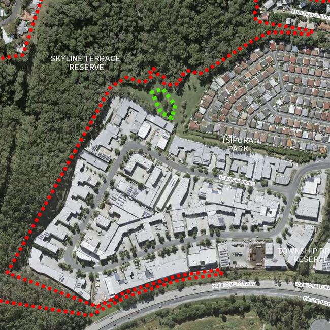 Proposed new off leash area (in green) at Skyline Terrace Reserve, Burleigh Heads.