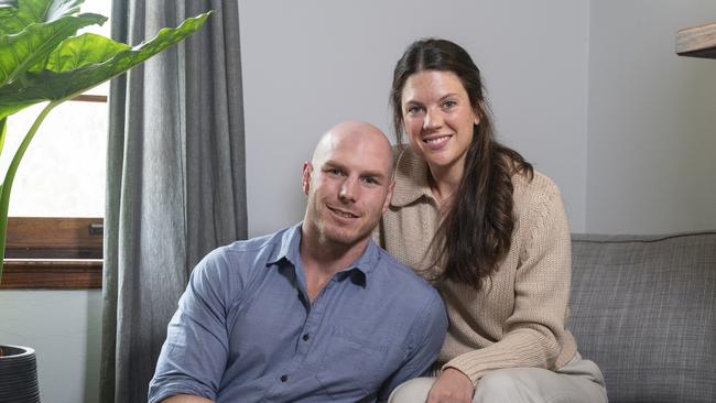 Emma and David Pocock at home in Canberra. Picture: Martin Ollman