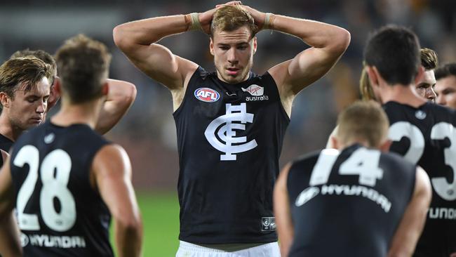 Harry McKay after a Blues loss in 2019.