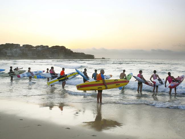 Bondi bathers Surf life saving club Board riders training session. Picture: John Appleyard