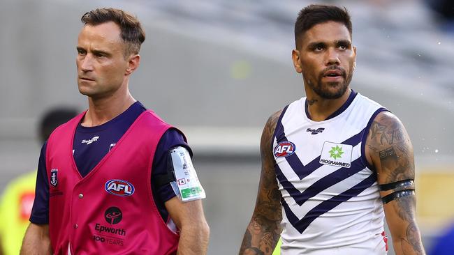 Michael Walters tweaked a hamstring during Fremantle’s pre-season match, which could impact their early results if he doesn’t pass fit. Picture: Paul Kane/Getty Images