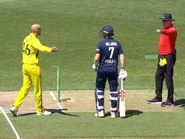 Ashton Agar fumes at the umpire.