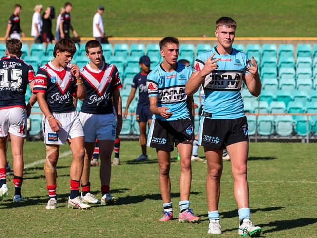 Blake Watman acknowledges Cronulla’s win against the Roosters. Picture: Adam Wrightson Photography.