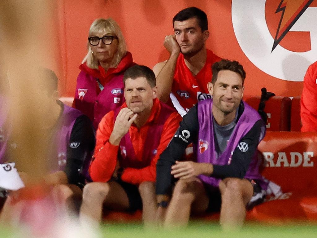 Logan McDonald of the Swans after being subbed out. Picture: Michael Willson/AFL Photos via Getty Images.