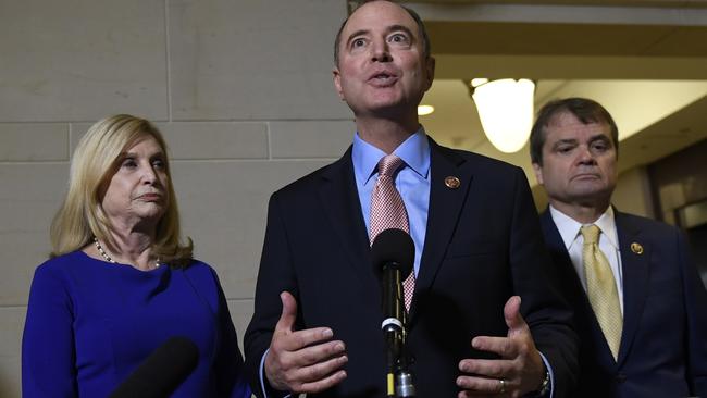 House Intelligence Committee Chairman Adam Schiff, (C) announces the public hearings. Picture: AP.