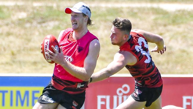 Aaron Francis and Jayden Laverde at training. Picture: Jason Edwards