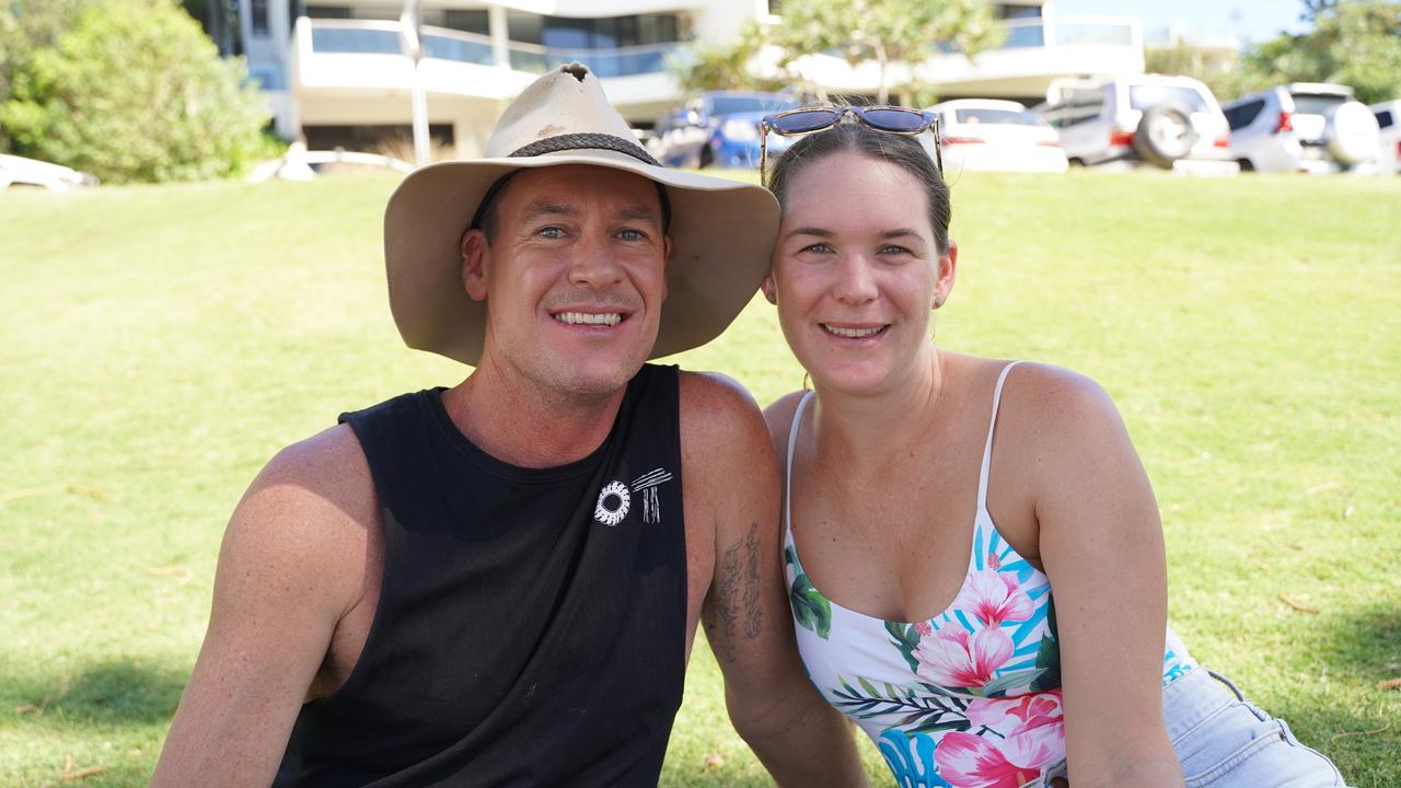 Nathan Kennedy and Katie Lennox at the 49th Annual Pa &amp; Ma Bendall Memorial Surfing Contest held at Moffat Beach in Caloundra on April 8, 2023. Picture: Katrina Lezaic