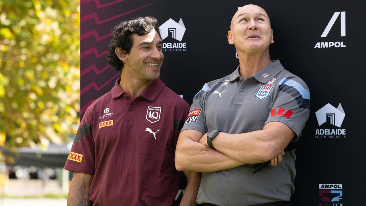 NSW assistant Paul McGregor with Queensland counterpart Johnathan Thurston ahead of this year’s State of Origin series. Picture: Morgan Sette.