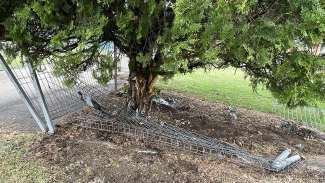 Damage to residential property fence during the single vehicle car crash