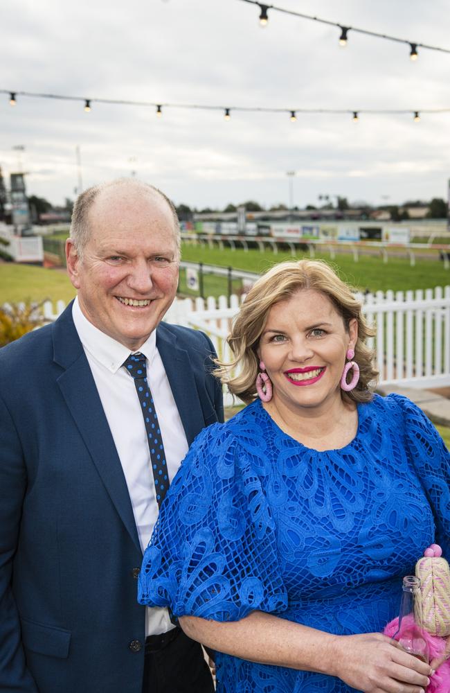 Glen and Aoife Barron at Emergency Services race day at Clifford Park, Saturday, August 10, 2024. Picture: Kevin Farmer