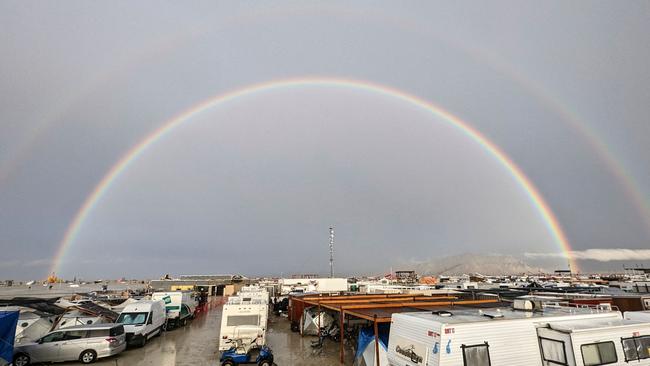 A double rainbow after heavy rains turned the annual Burning Man festival site into a mud pit. (Photo by Josh Lease / UGC / AFP)