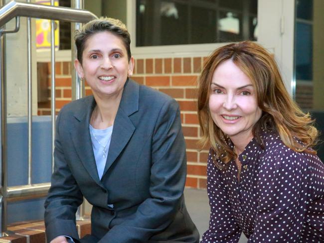 Rosebank College board chair Tara McCarthy, left, and principal Iris Nastasi, who said Mr Hawley was a “great servant to the community”.