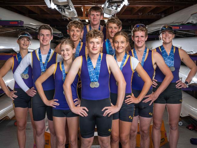 06-03-2025 Corio Bay Rowing Club achieved great results at Rowing Victoria State Championships held at Nagambie Lakes, with its junior athletes winning a combined 8 gold medals in the Under 15, Under 17 and open age categories. Rio Smith, James Trott, Eden Smith, Tadhg Bailey, Henry Coulson, Ned Joyce, Zander Bailey, Skye Quirk, Noah Brandie and Beatrix Hearn. Picture: Brad Fleet