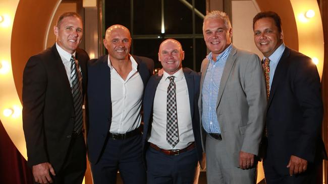 Chris Johns (second from right) has quit as Broncos Old Boys chairman.