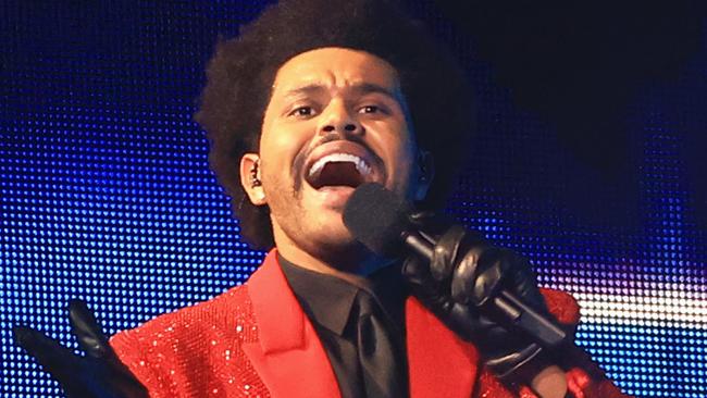 TAMPA, FLORIDA - FEBRUARY 07: The Weeknd performs during the Pepsi Super Bowl LV Halftime Show at Raymond James Stadium on February 07, 2021 in Tampa, Florida. (Photo by Mike Ehrmann/Getty Images)