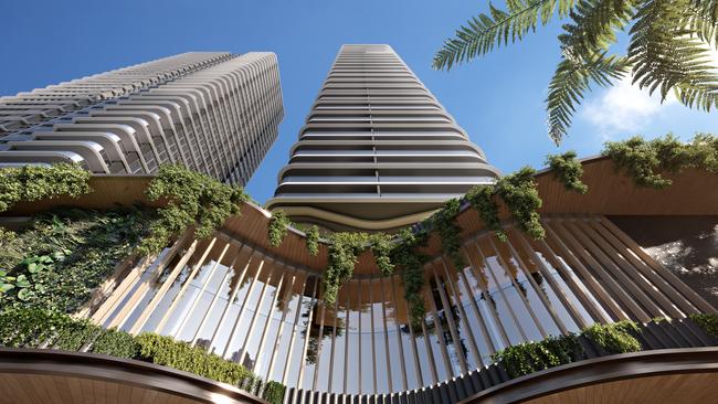 Artist impression of Iris Capital's $800m twin tower project Victoria &amp; Albert Broadbeach which Descon contracted to build but was terminated by the developer.