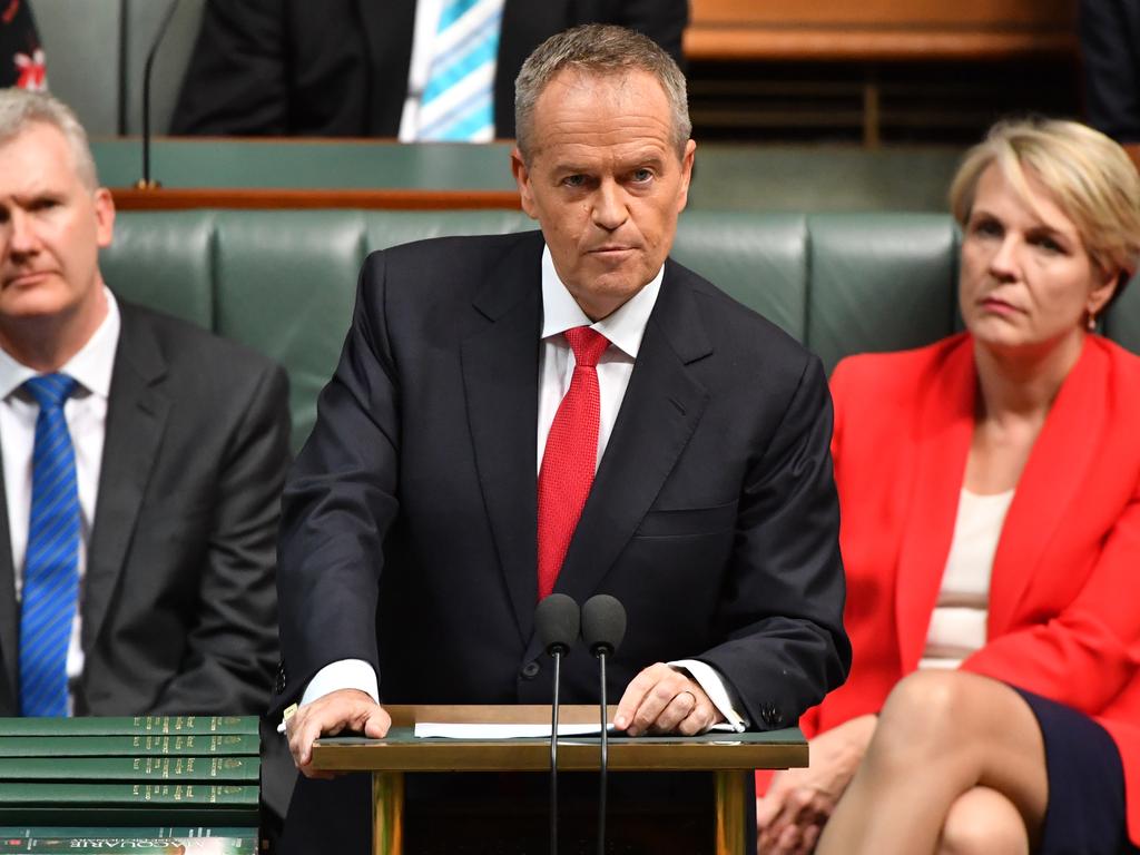 Bill Shorten delivers the 2019-20 federal Budget reply speech. Picture: Mick Tsikas/AAP