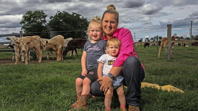 Queensland dairy farmer Stephanie Van der Westen with her two children. Stephanie has received support from counsellor and dairy farmer Ross Blanch. Picture: Supplied