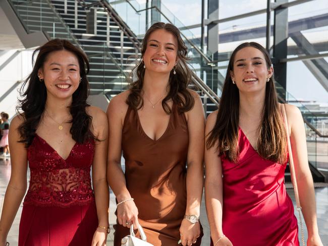 Karina Lee, Anna Zimmermann and Mikayla Ridley at the Year 12 School formals of Darwin High School at Darwin Convention Centre, Darwin. Picture: Pema Tamang Pakhrin.