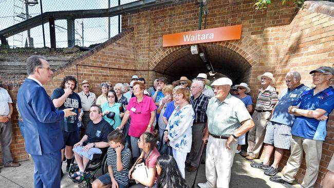 MP Alister Henskens announces funding for upgrades to commuters at Waitara train station. Picture: Troy Snook