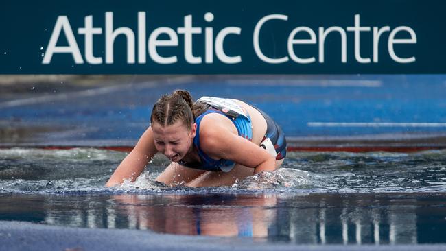 NSW athlete Grace McMahon from Croydon Park who had a nasty fall at the water jump.