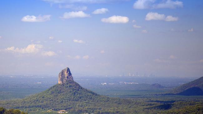 The easing of pollution made the Brisbane CBD skyline visible from the Sunshine Coast hinterland during the coronavirus shutdown. Picture: CADE Media