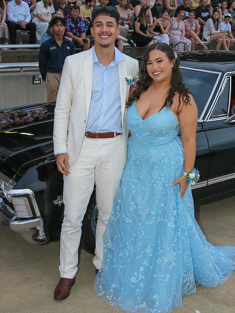 Brandyn Ripoll and Bayleigh Autufuga-Brown at the Red Carpet arrivals at Sea World for the Pimpama SHS Formal 2023. Picture: Glenn Campbell