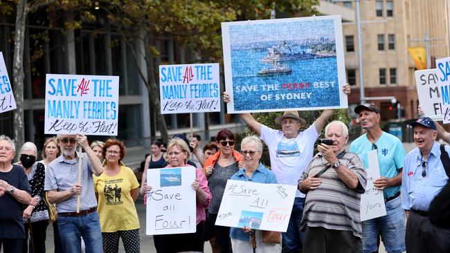 The Save the Manly Ferry protest at Martin Place opposite Parliament House. Picture: NCA NewsWire / Damian Shaw