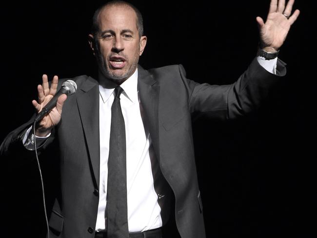 NEW YORK, NY - NOVEMBER 16:  Comedian Jerry Seinfeld performs onstage as Baby Buggy celebrates 15 years with "An Evening with Jerry Seinfeld and Amy Schumer" presented by Bank of America - Inside at Beacon Theatre on November 16, 2015 in New York City.  (Photo by Kevin Mazur/Getty Images for Baby Buggy)