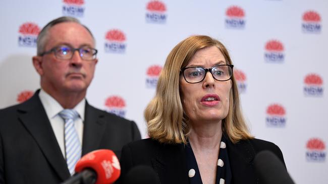 Health Minister Brad Hazzard and NSW Chief Health Officer Dr Kerry Chant announce the new measure. Picture: Joel Carrett