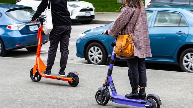 Hobart City Council officers have recommended that hire-and-ride e-scooter services continue in the city. Picture: Linda Higginson