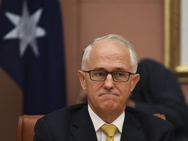 Australian Prime Minister Malcolm Turnbull at the Cabinet meeting on Monday ahead of Tuesday’s Budget. Picture: Lukas Coch