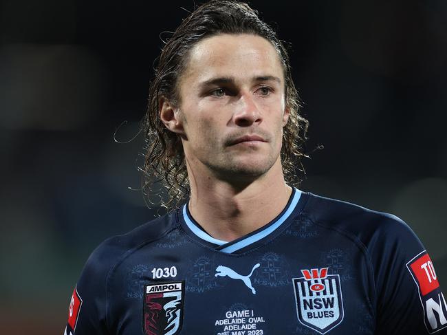 ADELAIDE, AUSTRALIA - MAY 31:  Nicholas Hynes of the Blues looks dejected after defeat during game one of the 2023 State of Origin series between the Queensland Maroons and New South Wales Blues at Adelaide Oval on May 31, 2023 in Adelaide, Australia. (Photo by Mark Kolbe/Getty Images)