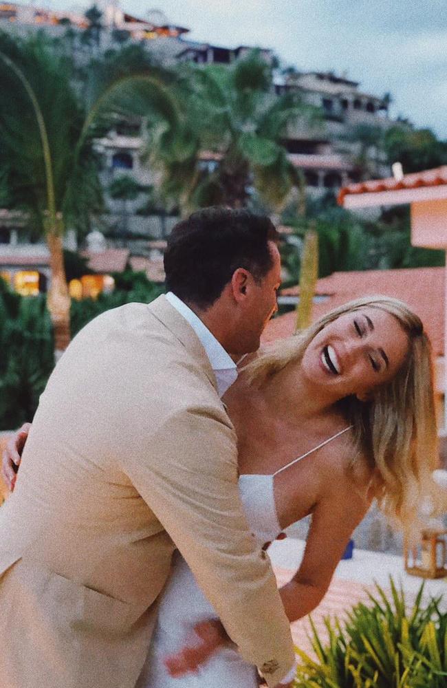 The happy couple play around in Mexico as their big day nears in the luxury One&amp;Only Palmilla resort. Picture: Tristan Houghton.