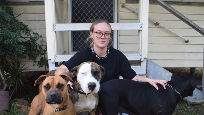 Mt Morgan house fire victim Luwana Tumai-Lync talks about her escape from the Tuesday, June 3 fire, which consumed her house on Dee St. Pictured with her three dogs Dirl, Major and Ellie