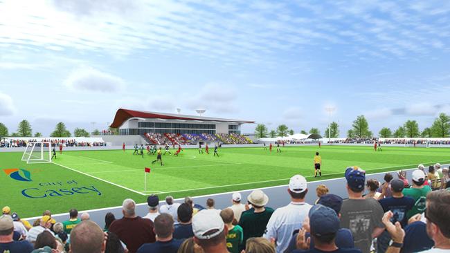 An artist’s impression of how Casey Fields would look hosting A-League games.