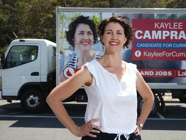 Labor candidate for Currumbin, Kaylee Campradt, in her electorate and with her campaign truck. Picture Glenn Hampson