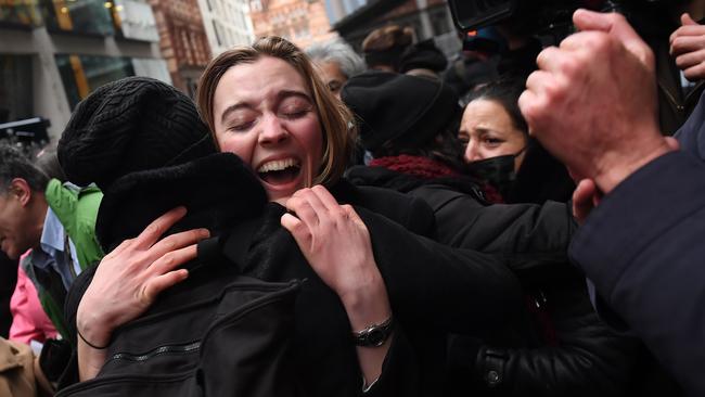 Supporters of Julian Assange celebrate. Picture: Chris J Ratcliffe/Getty Images