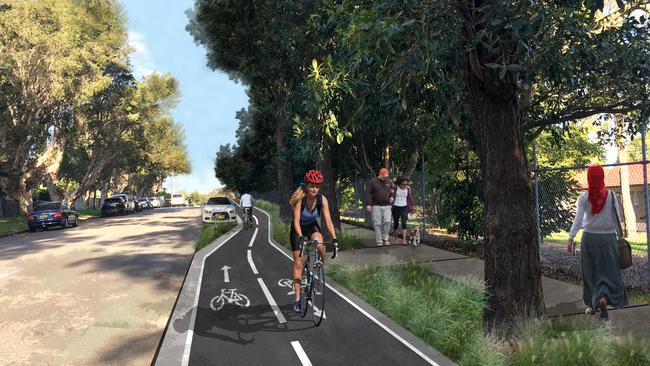 An artist impression of a proposed cycleway on Bundock St, South Coogee. Picture: Randwick Council