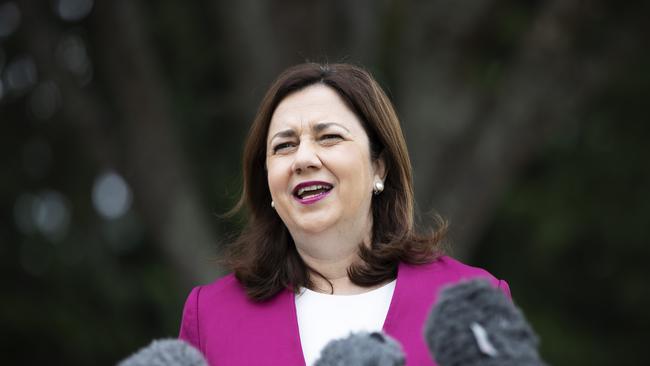 Premier Annastacia Palaszczuk making the announcement today. Picture: News Corp/Attila Csaszar