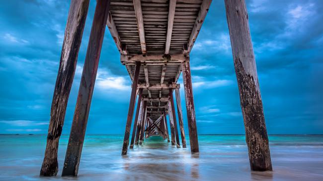 Reader Damian Janitz's photo of Port Noarlunga jetty during a spring storm.