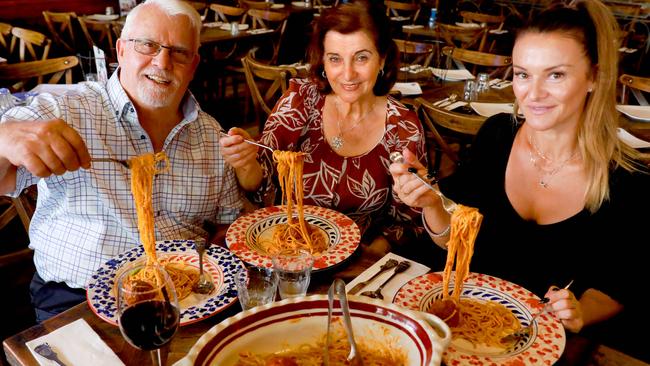 Cosimo and Rosa Criniti with their daughter Kathy Criniti pose at Criniti's in Parramatta, the first of the restaurants to open. Picture: AAP IMAGE/Angelo Velardo