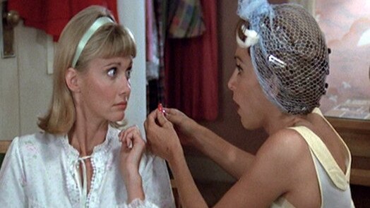 Olivia Newton-John played Sandy alongside Didi Conn’s ‘Beauty School Dropout’ character Frenchy. Picture: Grab Web