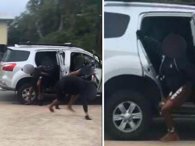 Youths dumped a stolen car dumped along Maroong St, Currajong while being pursued by police on Saturday. Video:Facebook/Madisyn Anne Roberts