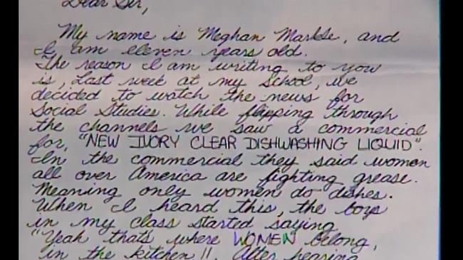 A letter that Meghan wrote in school as an 11-year-old. Picture: Netflix